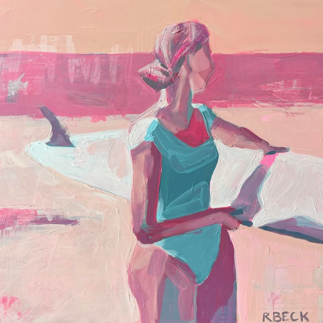 Surfer Girl Sun Rays, 12”x12” Original Painting