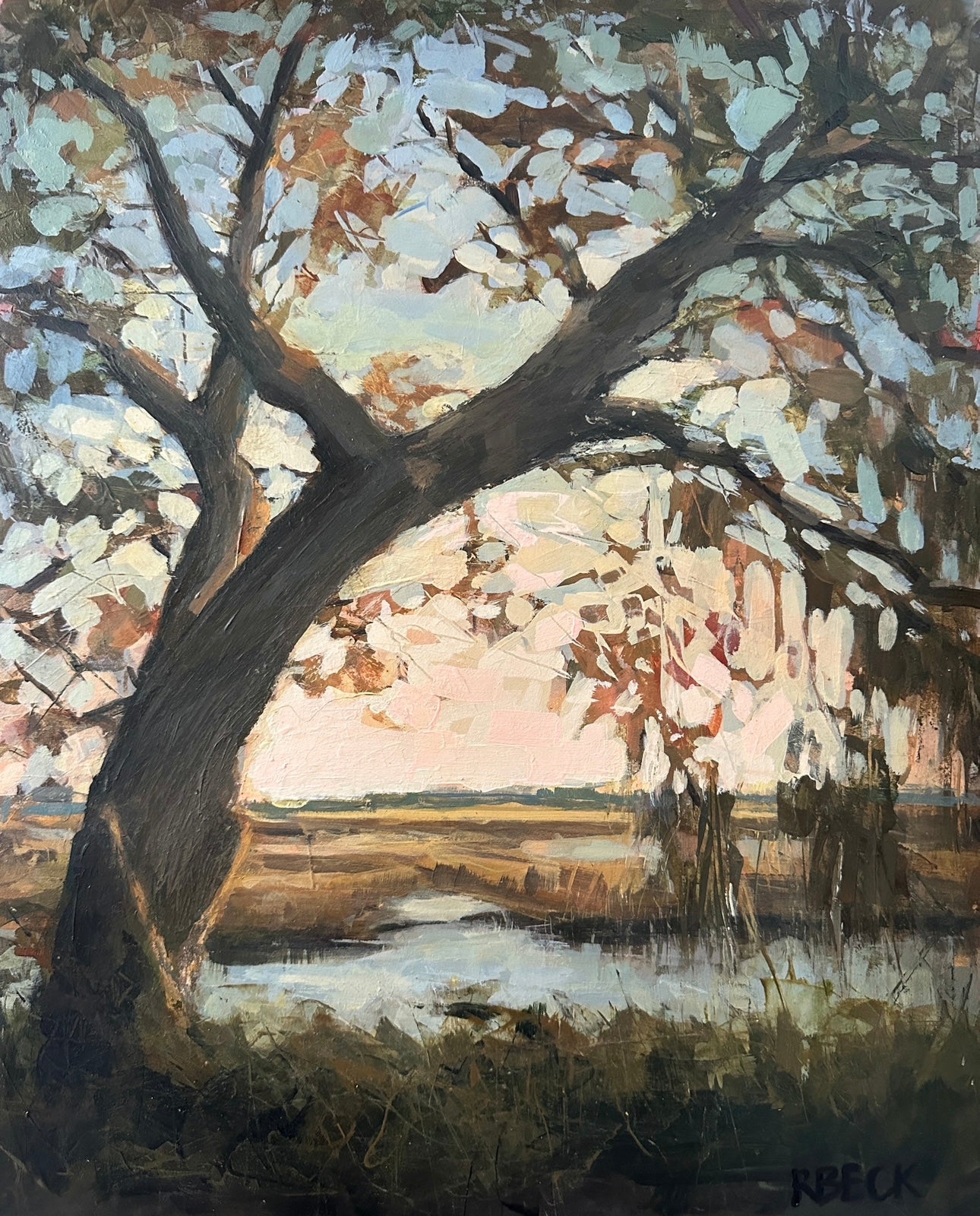 Full Heart Full Day Original Painting  of coastal Live oak and Marsh by Charleston Artist Ryan Beck
