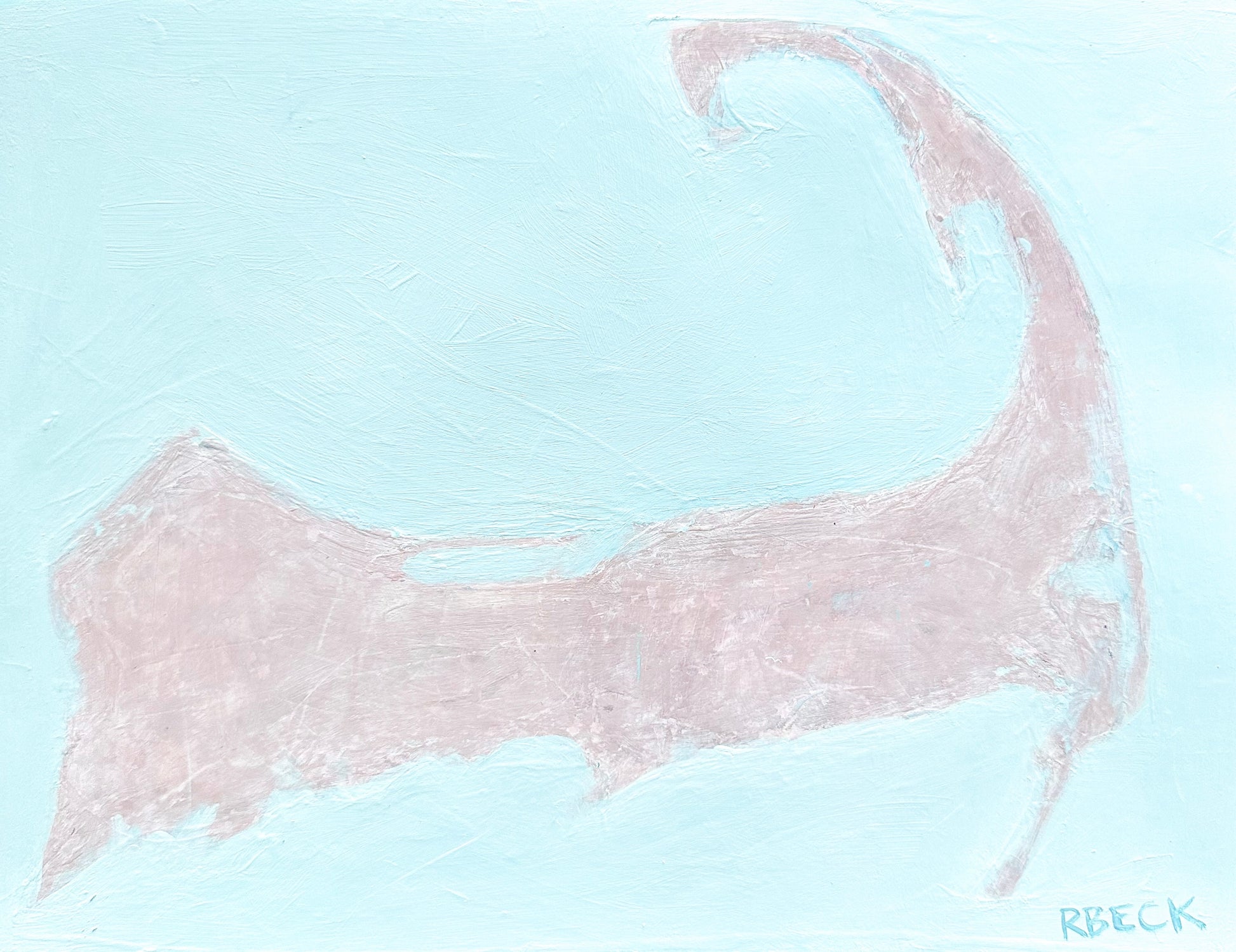 Giclée print of Cape Cod Aerial Map by Ryan Beck, featuring a soothing palette of turquoise and neutrals, capturing the coastal beauty of Cape Cod with a personal touch