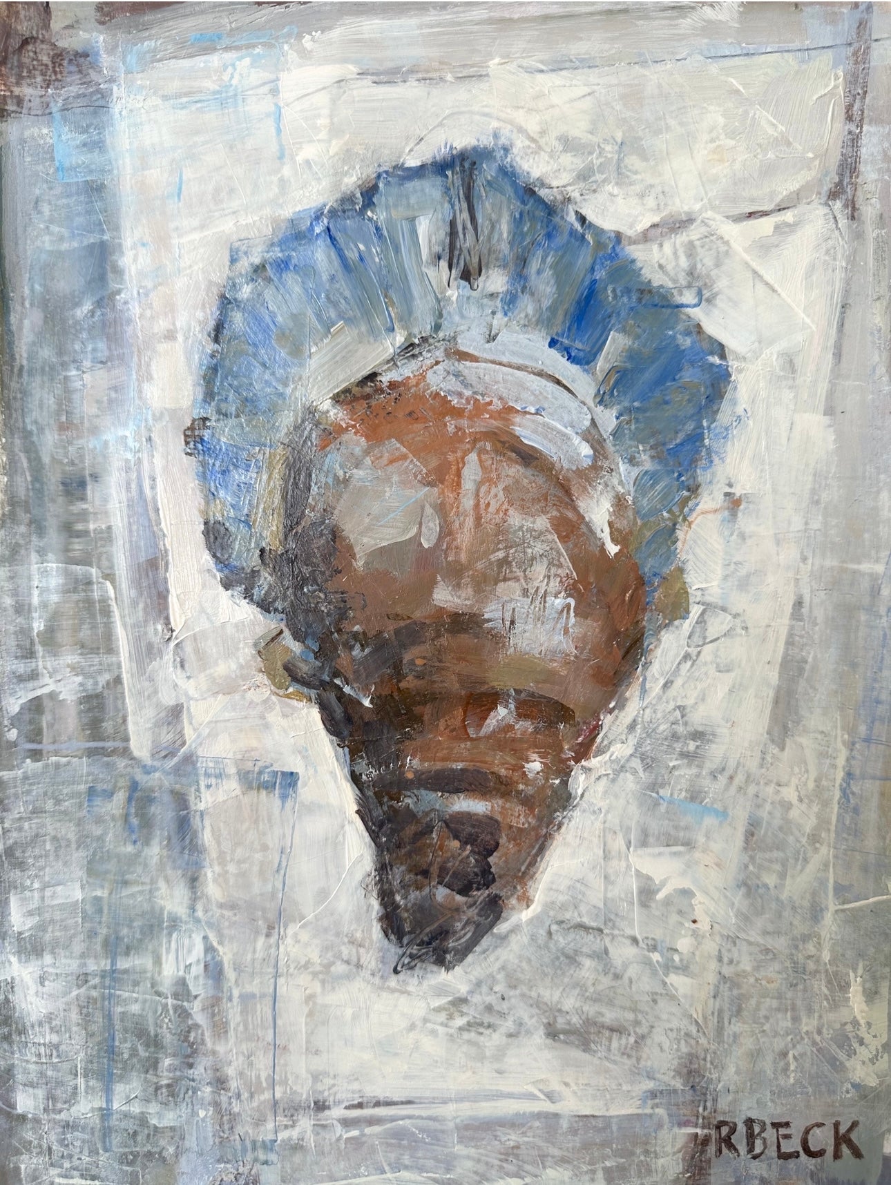 Giclée print of Lowcountry Oyster by Charleston artist Ryan Beck, featuring a single oyster with unique textures, capturing the refined beauty of coastal marine life and Charleston SC oysters