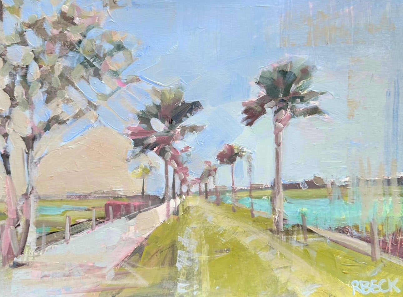 Landscape art summer stroll painting pitt street bridge painting Charleston sc artist Ryan Beck painting