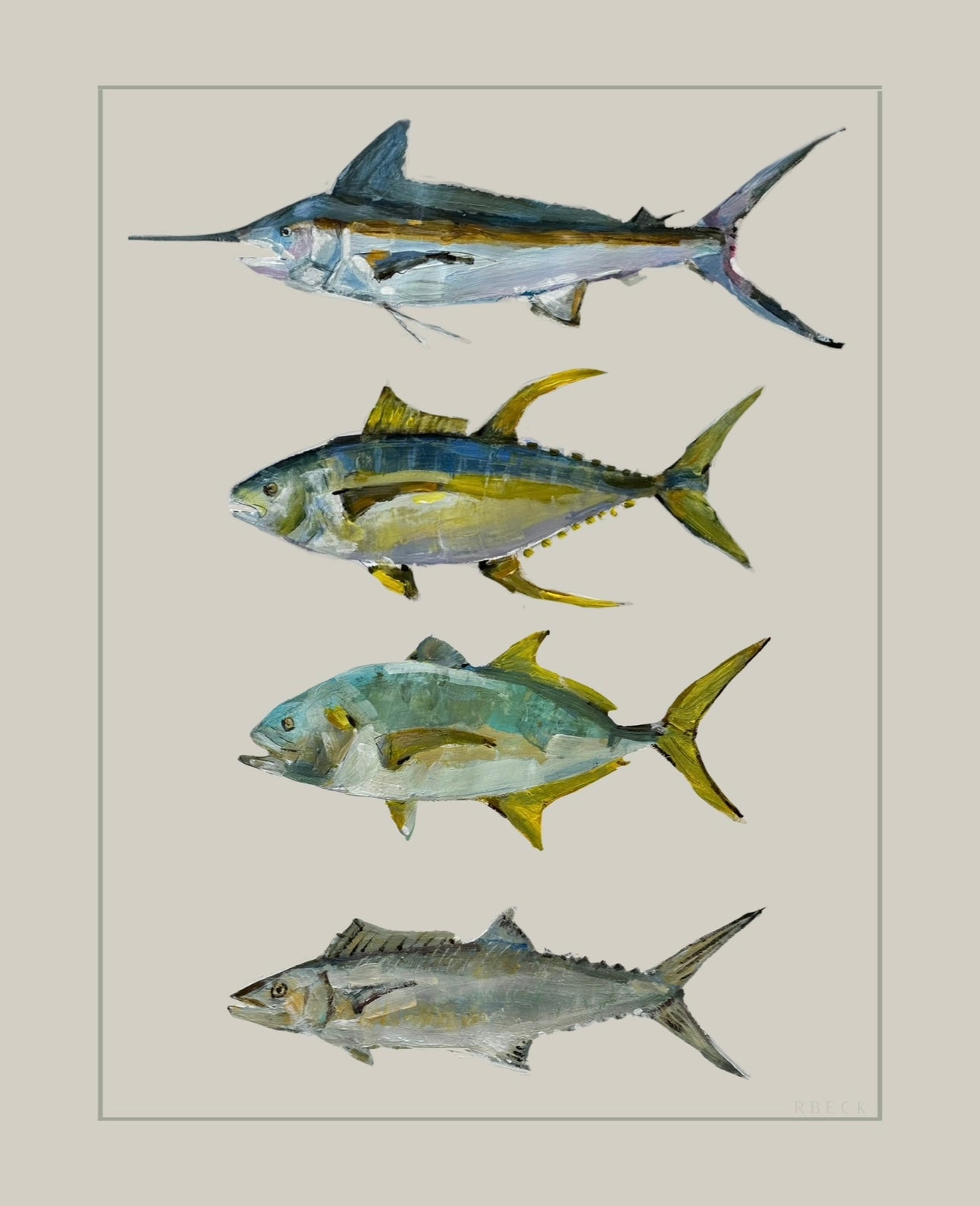 OFFSHORE FISH PRINT - White Marlin, Yellowfin Tuna, Crevalle Jack, King Mackeral