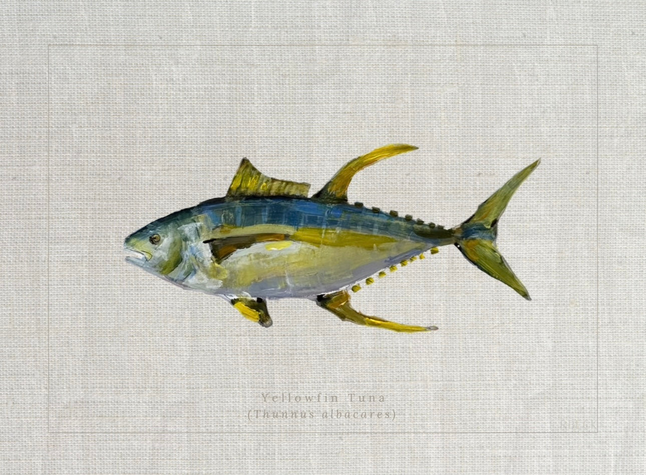 Yellowfin Tuna Fish Art Print by Charleston artist Ryan Beck - Coastal artwork with textured linen look