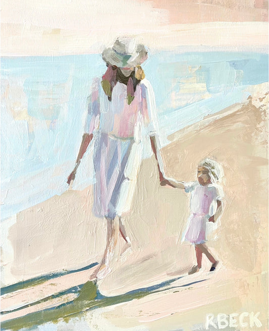 Mother + Child On Beach Print