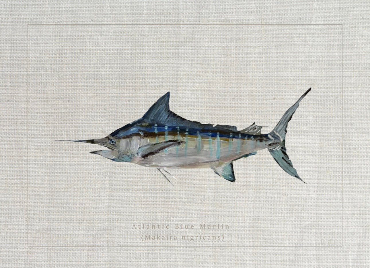 Atlantic Blue Marlin Fish Print by Charleston artist Ryan Beck - Coastal artwork with textured linen look