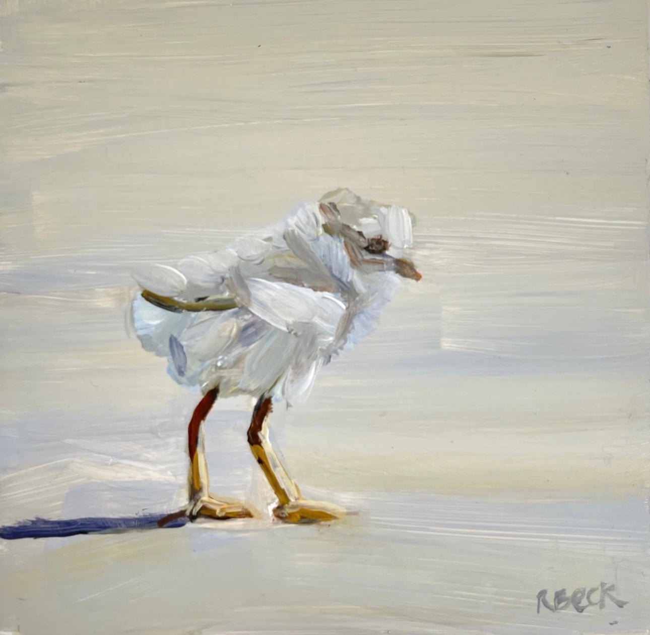 Sandpiper mini print by Charleston artist Ryan Beck, featuring expressive brushstrokes that capture the lively energy of this coastal bird.