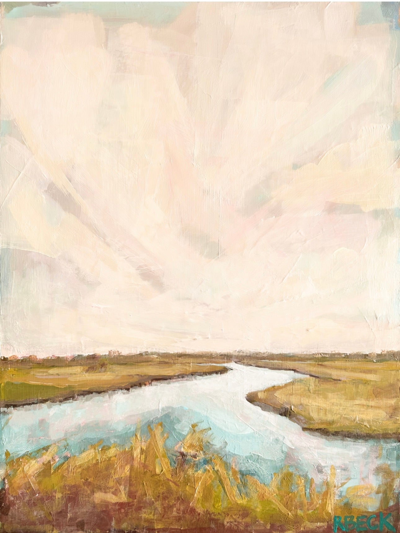 Giclée print of Charleston Lowcountry Marsh by Ryan Beck, featuring lush greens and sunlit tones, capturing the serene beauty of Charleston's marshlands for coastal decor enthusiasts