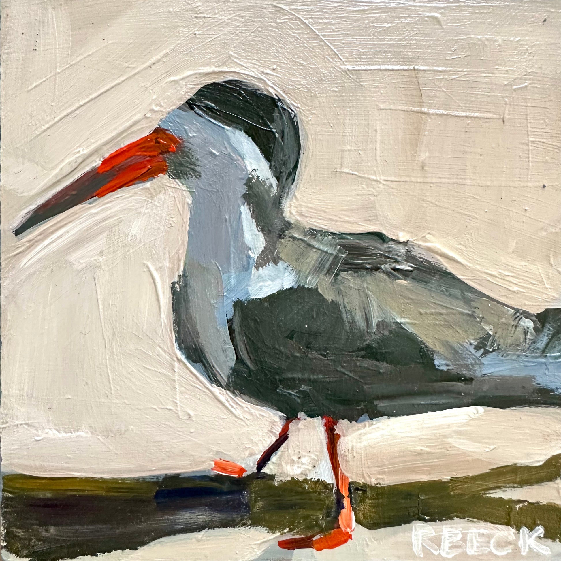 Black Skimmer Mini Print by Charleston Artist Ryan Beck - Coastal Art in Neutral Colors