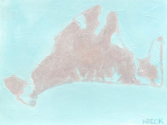 Giclée print of Martha's Vineyard Map by Charleston artist Ryan Beck, featuring an aerial view of Menemsha, Edgartown, and Aquinnah in turquoise and neutral tones, capturing coastal charm.